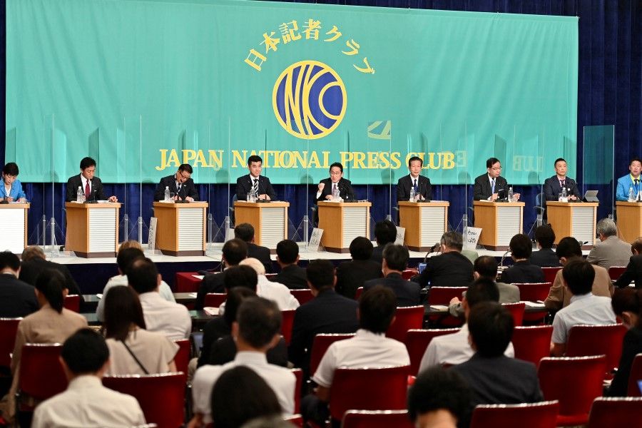 Japanese party leaders debate ahead of the Upper House election in Tokyo, Japan, 21 June 2022. (David Mareuil/Pool via Reuters)