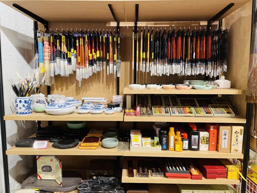Calligraphy brushes and ink are sold in Yue Hwa as part of the brand’s mission to proliferate Chinese culture. (Photo: Grace Chong)
