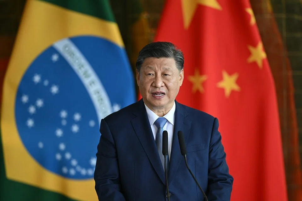 China’s President Xi Jinping speaks after a meeting at Planalto Palace in Brasilia on 20 November 2024. President Xi is on a state visit to Brazil, fresh off a warm reception at summits of the G20 and APEC groups. (Evaristo Sa/AFP)
