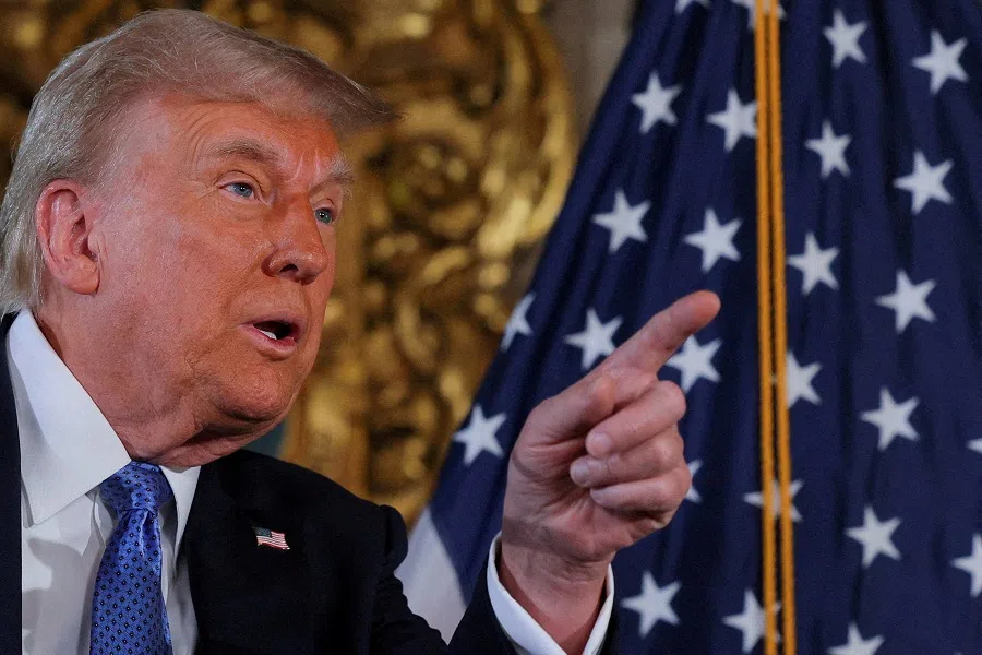 US President-elect Donald Trump delivers remarks at Mar-a-Lago in Palm Beach, Florida, US, on 16 December 2024.