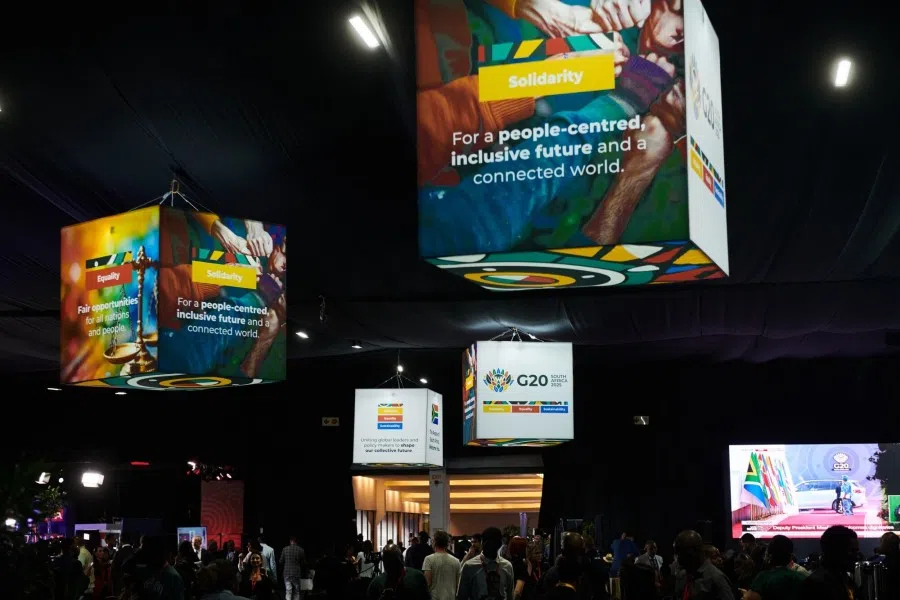 A view of the media centre during the G-20 Summit in Johannesburg, South Africa, on 22 November 2025. (Waldo Swiegers/Bloomberg)