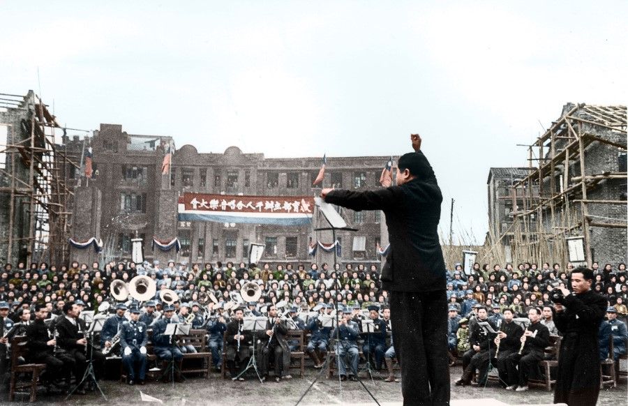 In March 1941, Chongqing celebrated the second anniversary of a national campaign to boost morale. The education ministry organised a huge music festival to demonstrate the people's indomitable spirit. Facing wartime difficulties, such shows of patriotism highly encouraged them.
