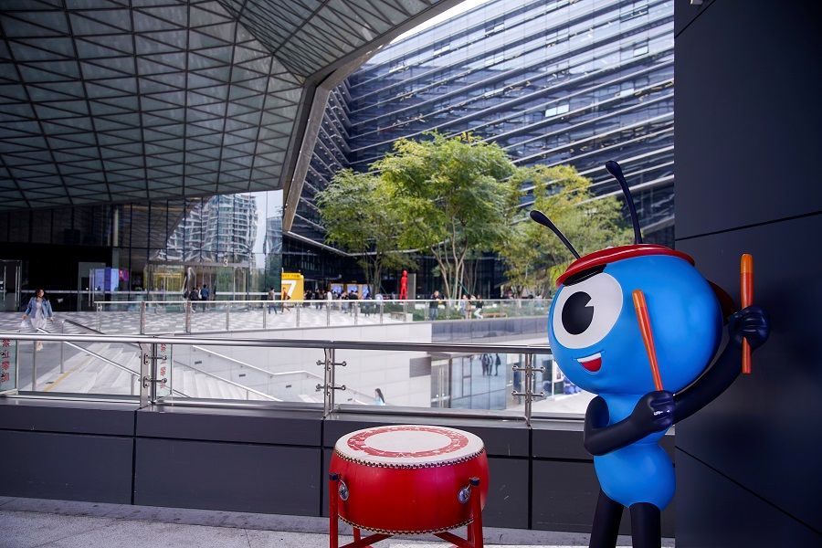 A company mascot is pictured at the headquarters of Ant Group, an affiliate of Alibaba, in Hangzhou, Zhejiang province, China, 29 October 2020. (Aly Song/Reuters)