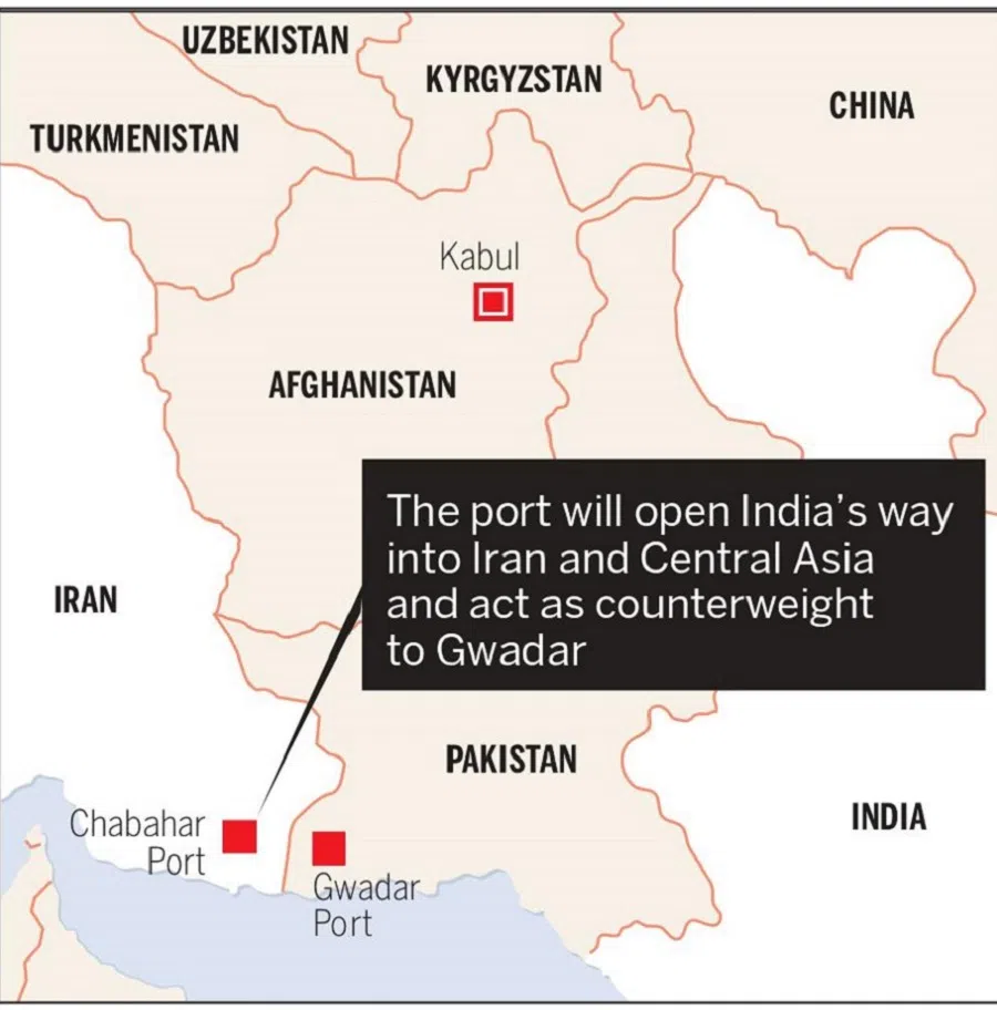 Locations of the Chabahar and Gwadar ports. (SPH)