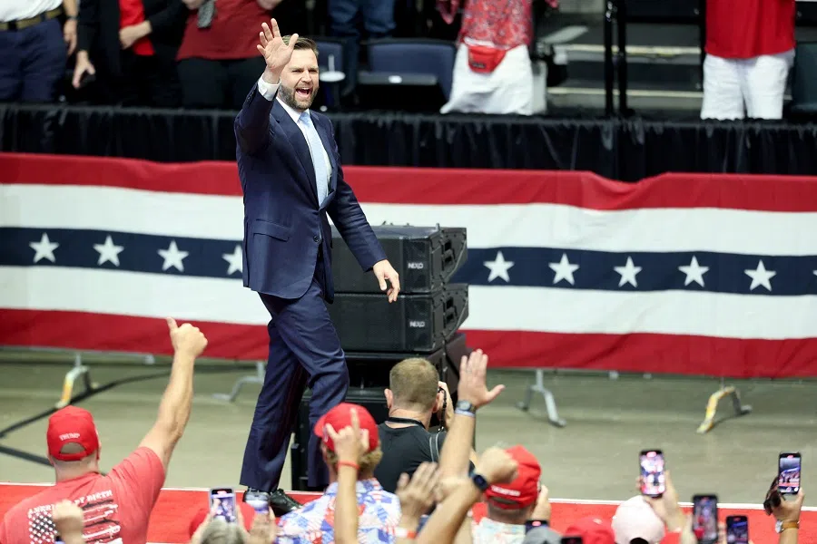 Republican vice-presidential nominee US senator JD Vance attends a campaign rally of Republican presidential nominee and former US President Donald Trump who holds it for the first time with his running mate, in Grand Rapids, Michigan, US, on 20 July 2024. (Tom Brenner/Reuters)