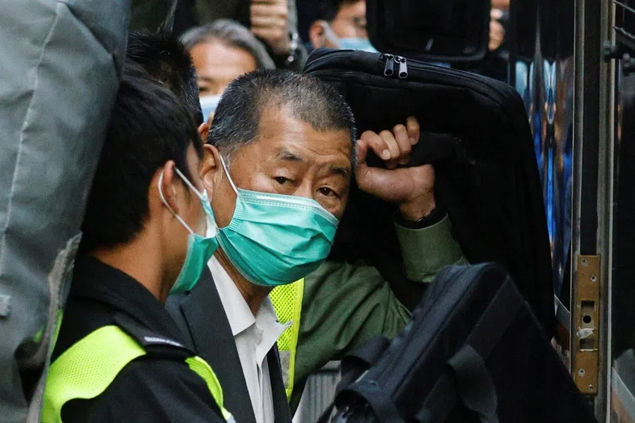 Media tycoon Jimmy Lai, founder of Apple Daily, looks on as he leaves the Court of Final Appeal by prison van, in Hong Kong, China, on 1 February 2021. (Tyrone Siu/Reuters)