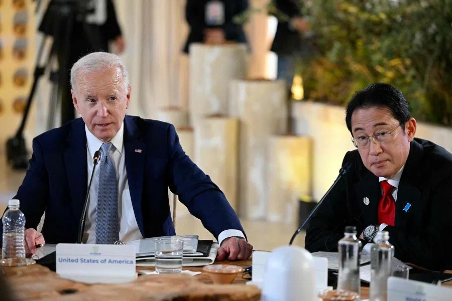 US President Joe Biden and Japanese Prime Minister Fumio Kishida attend the Partnership for Global Infrastructure and Investment Event at the G7 Summit at the Borgo Egnazia resort in Savelletri, Italy on 13 June 2024.  (Mandel Ngan/AFP)
