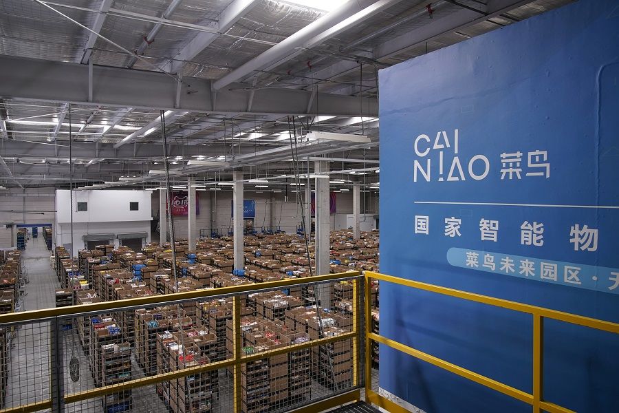 Cainiao's logo, Alibaba's logistics unit, is seen at the warehouse in Wuxi, Jiangsu province, China, 26 October 2020. (Aly Song/Reuters)