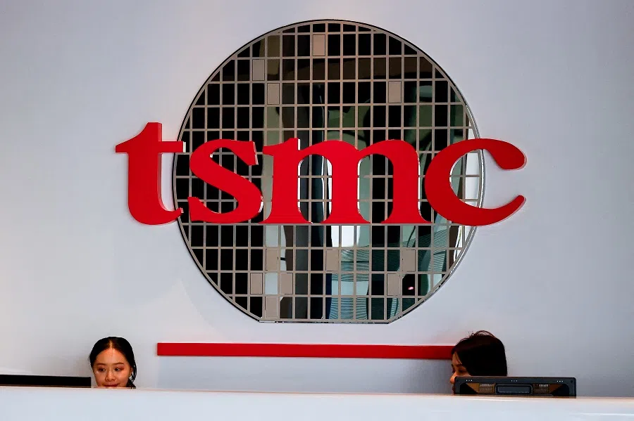 A TSMC logo is displayed on a wall in Hsinchu, Taiwan, on 15 April 2025. (Ann Wang/Reuters)