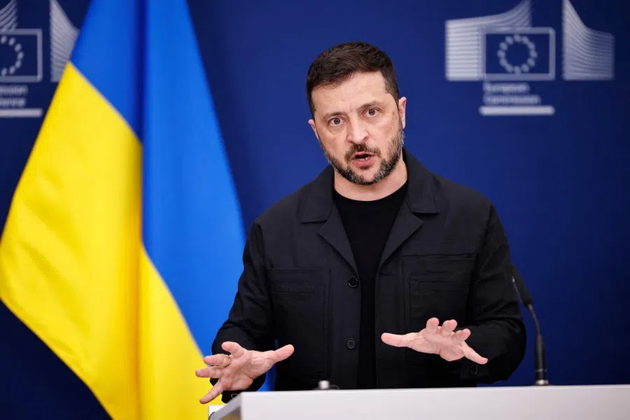 Ukraine’s President Volodymyr Zelenskyy speaks at a press conference in Brussels, on 17 August 2025. (Simon Wohlfahrt/AFP)
