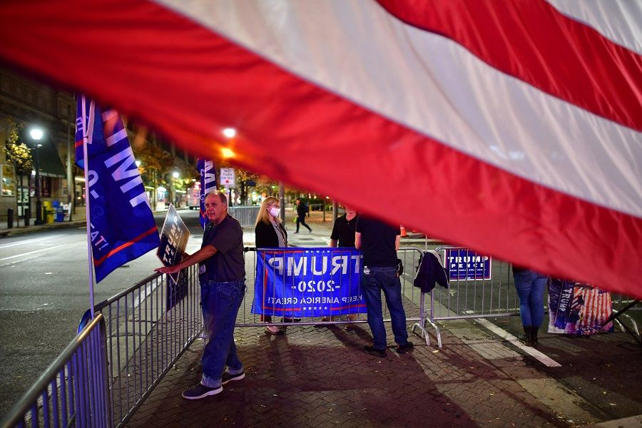 Supporters of US President Donald Trump demonstrate outside of where votes are still being counted, six days after the general election on 9 November 2020 in Philadelphia, Pennsylvania. (Mark Makela/Getty Images/AFP)