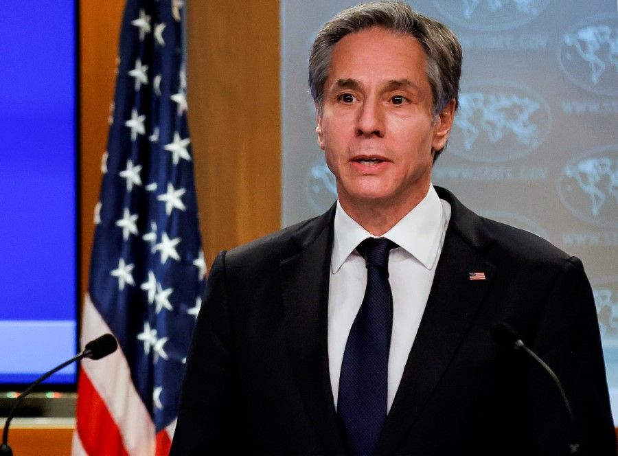 Newly confirmed US Secretary of State Antony Blinken addresses reporters during his first press briefing at the State Department in Washington, US, 27 January 2021. (Carlos Barria/Reuters)