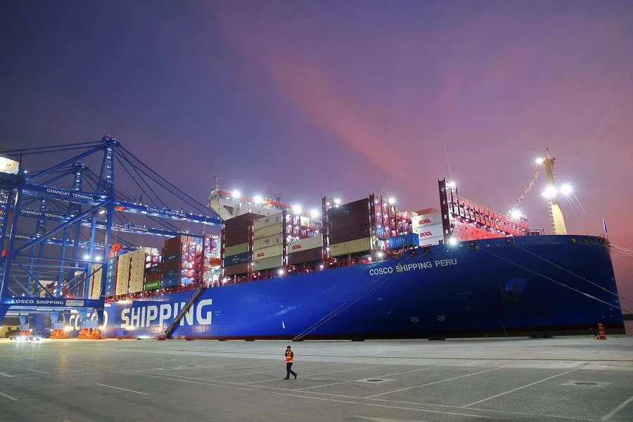 A man walks at China’s state-owned Cosco Shipping Chancay port inaugurated during the APEC summit, in Chancay, Peru, in this handout image released on 14 November 2024.