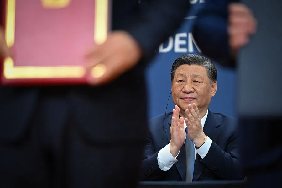 Chinese President Xi Jinping at a news conference in Belgrade, Serbia, on 8 May 2024. (Oliver Bunic/Bloomberg)