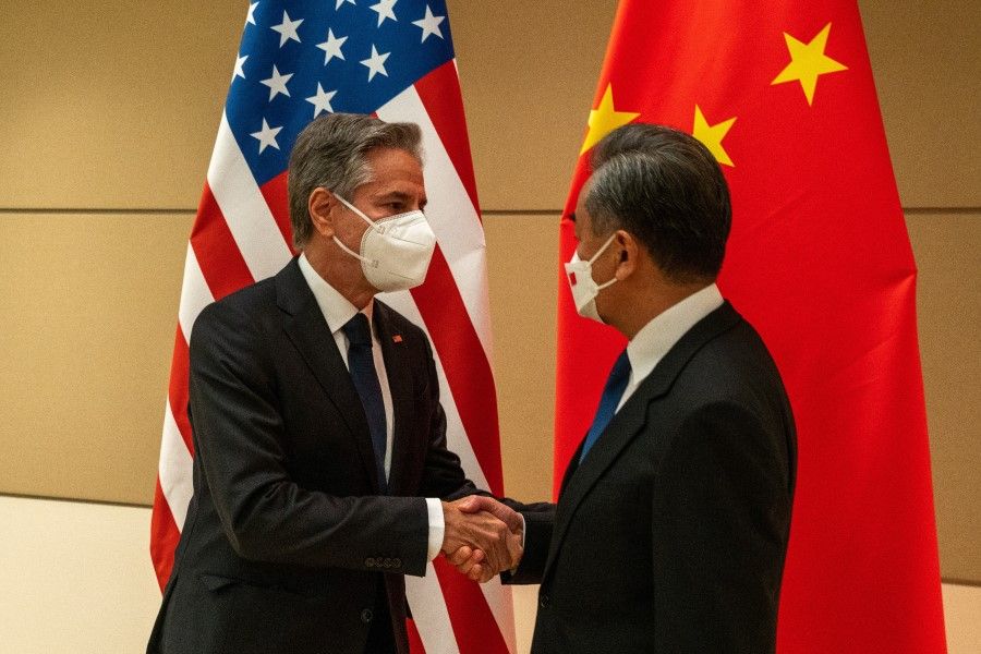 US Secretary of State Antony Blinken (left) meets with Chinese State Councilor and Foreign Minister Wang Yi during the 77th United Nations General Assembly in Manhattan, New York City, US, 23 September 2022. (David 'Dee' Delgado/Reuters)