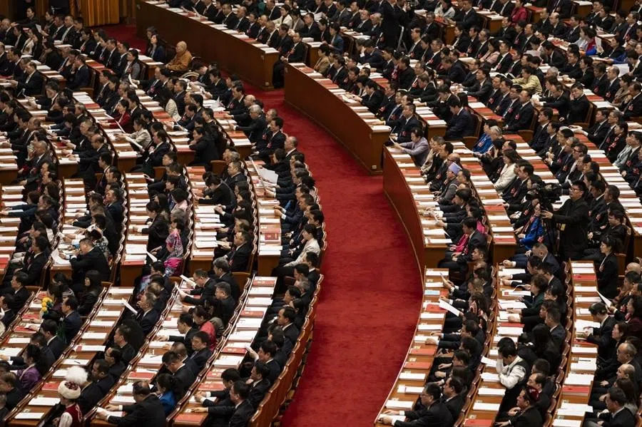 Delegates inside the Great Hall of People during the closing session of the National People's Congress (NPC) in Beijing, China, on 12 March 2026. (Qilai Shen/Bloomberg)