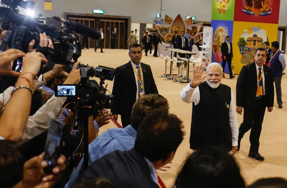 Indian Prime Minister Narendra Modi visits International Media Center, on the second day of the G20 summit in New Delhi, India, 10 September 2023. (Amit Dave/Reuters)