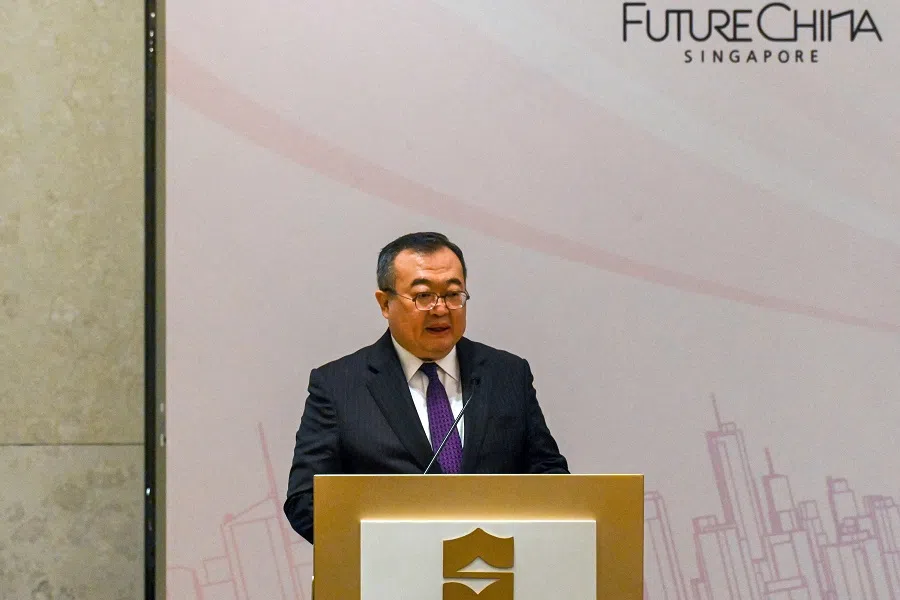 Liu Jianchao, head of the International Department of the Chinese Communist Party, takes part in the FutureChina Dialogue 2024 at the Shangri La hotel in Singapore on 27 March 2024. (Roslan Rahman/AFP)