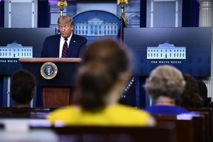 US President Donald Trump speaks to the press in the Brady Briefing Room of the White House in Washington, DC, 4 August 2020. (Brendan Smialowski/AFP)