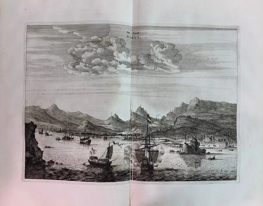 A 17th-century Dutch illustration of the Battle of Xiamen at sea.