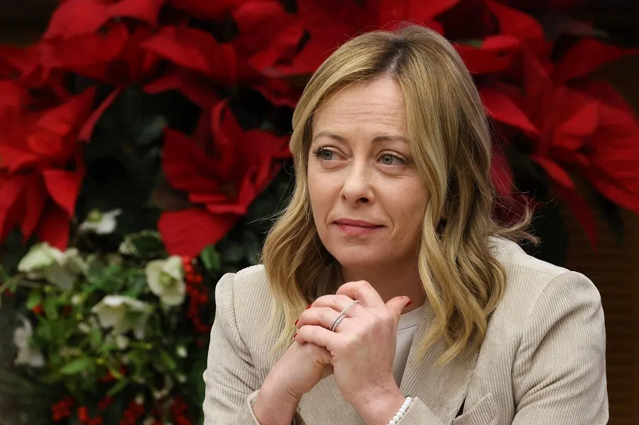 Giorgia Meloni, Italy's prime minister, during her annual news conference in Rome, Italy, on 4 January 2024. (Alessia Pierdomenico/Bloomberg)