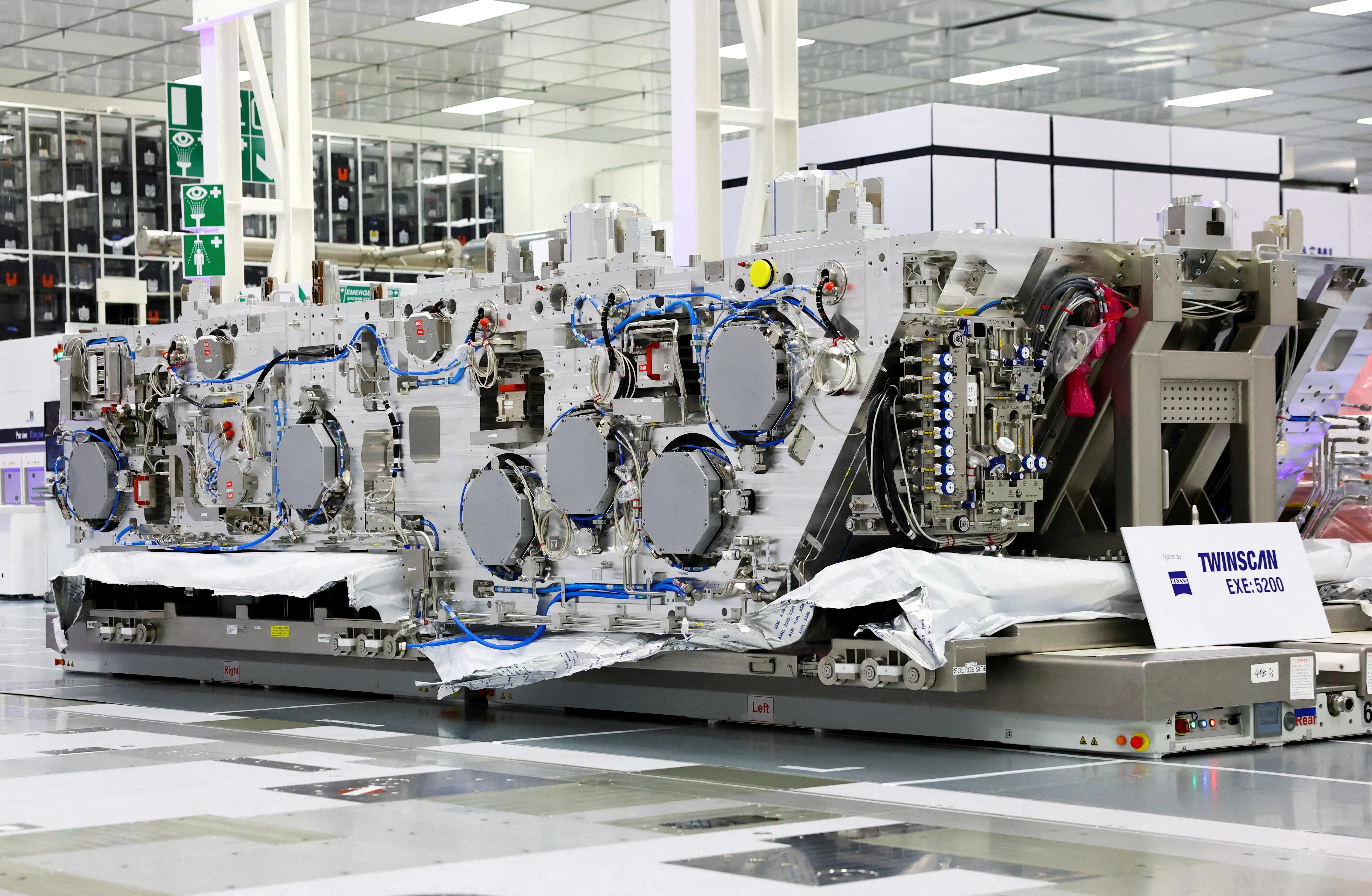 The bottom module of a High NA EUV machine made by ASML is shown at the headquarters of Belgian chip research lab IMEC.