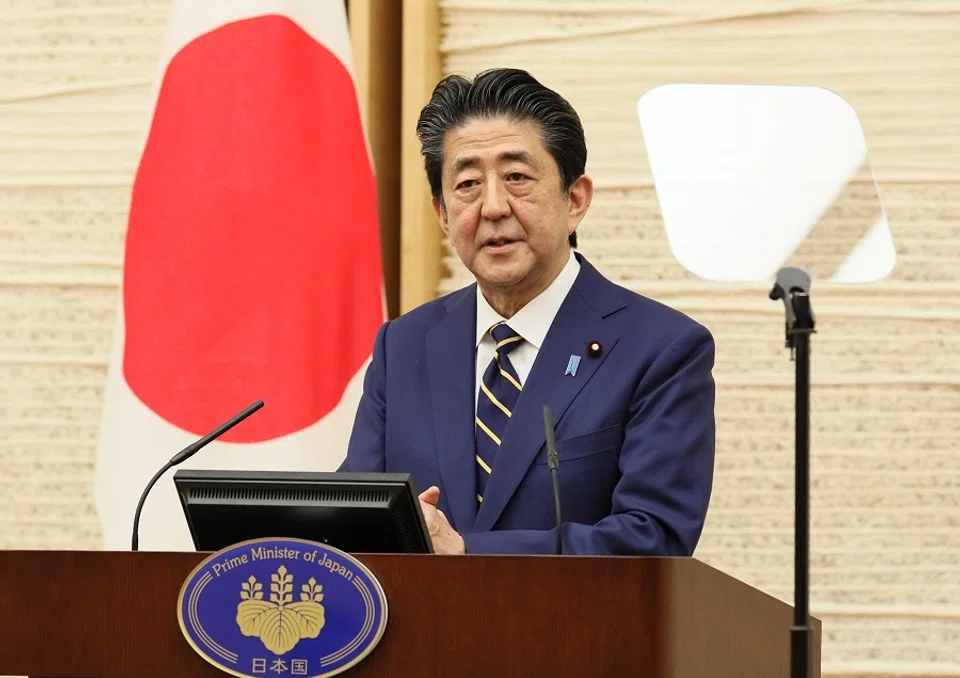 Former Japanese Prime Minister Shinzo Abe at a press conference at the Prime Minister's Official Residence, Tokyo, 7 April 2020. (Wikimedia)