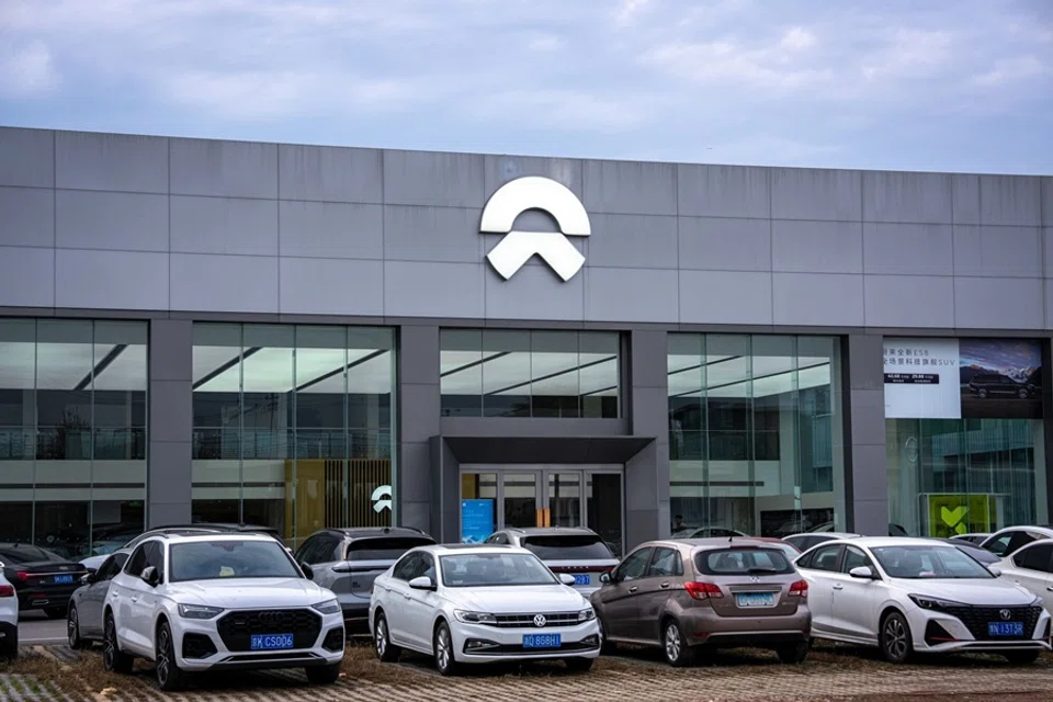 A signage outside a NIO Inc. showroom in Beijing, China on 18 October 2025. (Zhou Na/Bloomberg)