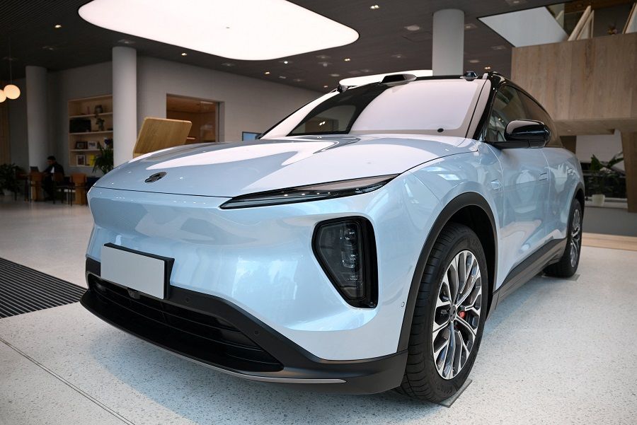 A Nio EL6 car model is presented at the Nio House, the showroom of the Chinese premium smart electric vehicle manufacture Nio Inc. in Berlin, Germany, on 17 August 2023. (Annegret Hilse/Reuters)