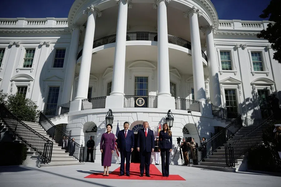 US President Donald Trump and first lady Melania Trump greet Chinese President Xi Jinping and his wife Peng Liyuan at the White House in Washington, DC, US, on 25 September 2026.