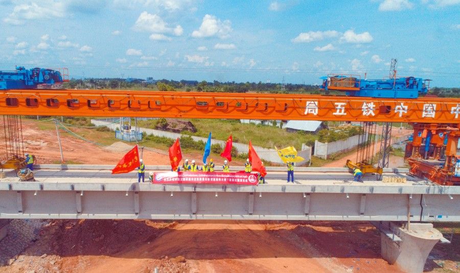 A view of part of the Laos-China Railway under construction in Vientiane, Laos, 5 July 2021. (CNS)