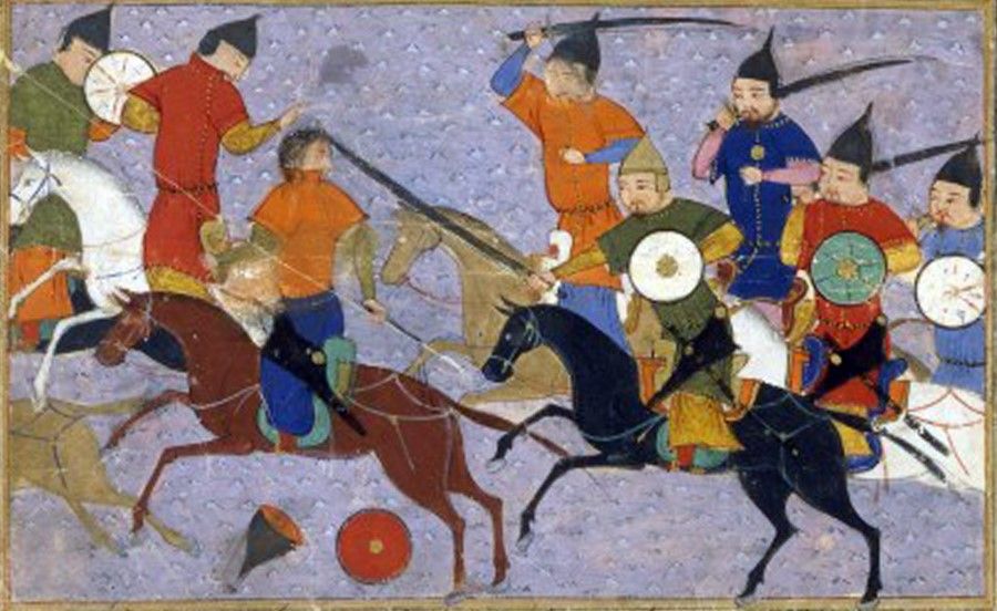 Battle between Mongols & Chinese (1211), as found in the book Jami' al-tawarikh by Rashid al-Din. (Wikimedia)