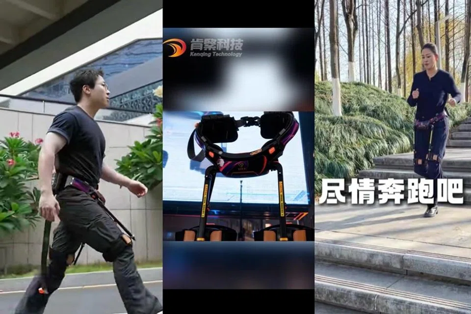 Demonstration of exoskeletons offered by Kenqing Technology. (Screenshot of videos from Kenqing Technology’s official Douyin account)