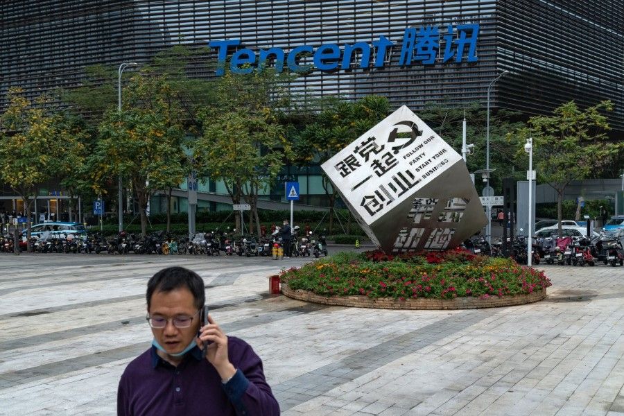 Signage at the Tencent Holdings Ltd. headquarters in Shenzhen, China, on 30 March 2023. (Bloomberg)
