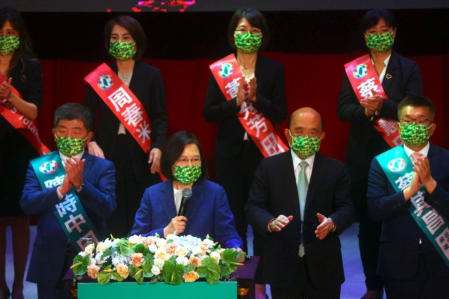 Taiwan's President Tsai Ing-wen gives a keynote address during the ruling Democratic Progressive Party's annual congress in Taipei, Taiwan, 17 July 2022. (Ann Wang/Reuters)