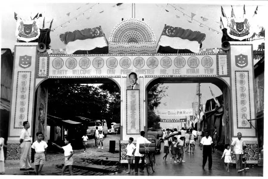 Many archways and canopies that welcomed Singapore’s founding Prime Minister Lee Kuan Yew when he visited rural areas in the 1950s and 1960s were the works of Leong Shin Wah. (Photo provided by interviewee)