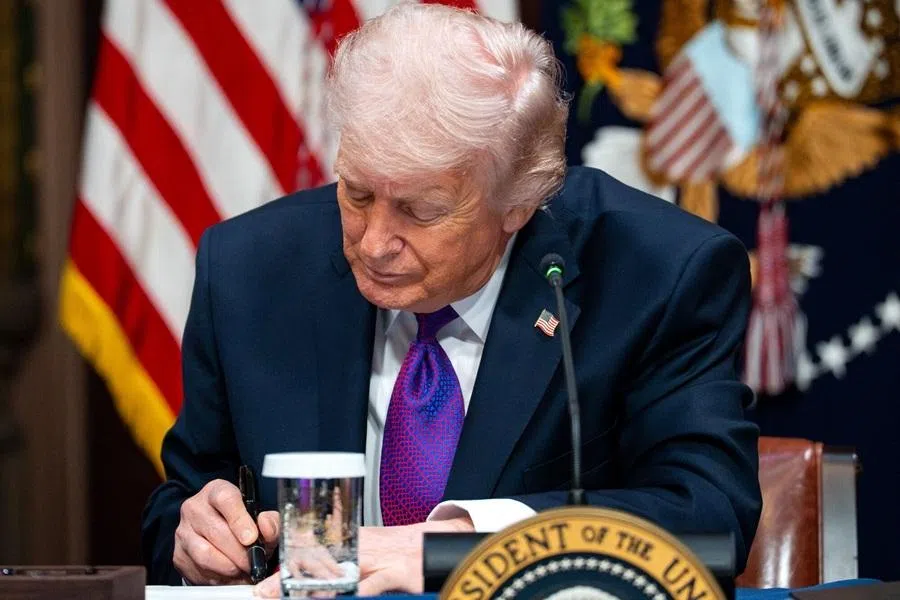 US President Donald Trump at the White House in Washington, DC, US, on 4 March 2026. (Bonnie Cash/UPI/Bloomberg)