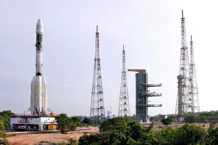 The fully integrated GSLV-F05 carrying INSAT-3DR approaching the second launch pad, 1 September 2016. (Indian Space Research Organisation/Government of India/Wikimedia)