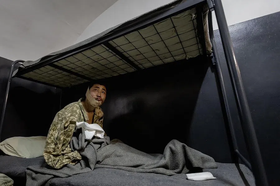 A photograph obtained from the Telegram account of V_Zelenskiy_official shows an alledged soldier presented as North Korean detained by Ukrainian authorities at an undisclosed location in Ukraine, following his capture by the Ukrainian army.