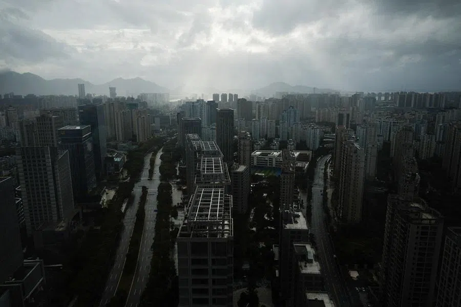 Rain clouds cover downtown as Typhoon Bavi approaches, in Wenzhou, Zhejiang province, China, on 11 July 2026.