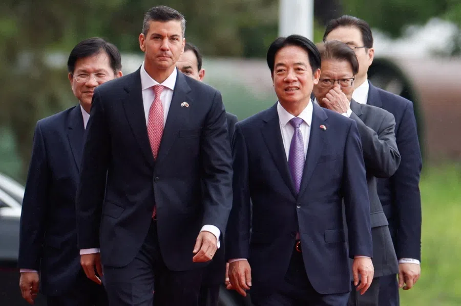 Paraguay President Santiago Pena attends a welcoming ceremony with Taiwan President Lai Ching-te in Taipei, Taiwan, on 8 May 2026.