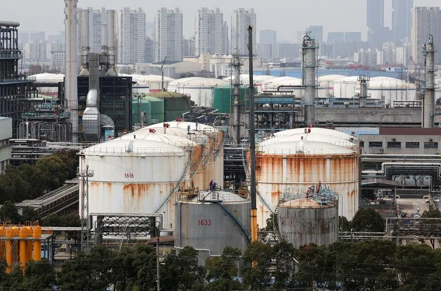 Oil storage tanks and facilities of a Sinopec plant in Shanghai, China, 26 March 2026.