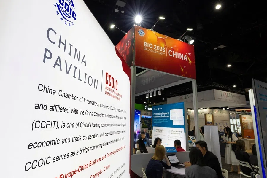 Attendees visit the China booth at the BIO International Convention 2026, a meeting of pharmaceutical and biotechnology leaders in San Diego, California, US, on 23 June 2026.
