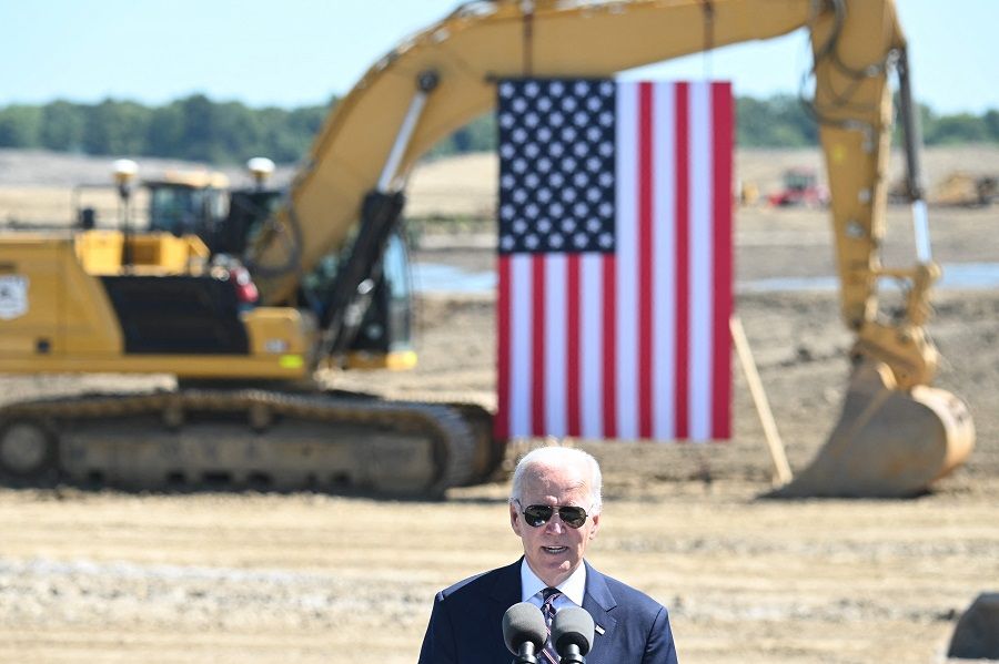 US President Joe Biden speaks on rebuilding US manufacturing through the CHIPS and Science Act at the groundbreaking of the new Intel semiconductor manufacturing facility near New Albany, Ohio, on 9 September 2022. (Saul Loeb/AFP)