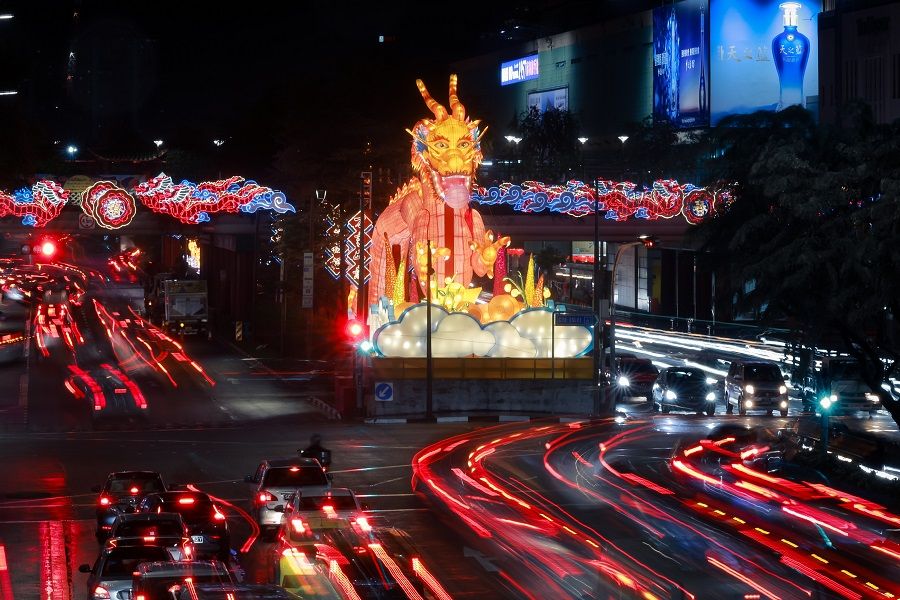 The dragon lantern at Chinatown in Singapore, on 19 January 2024. (SPH Media)