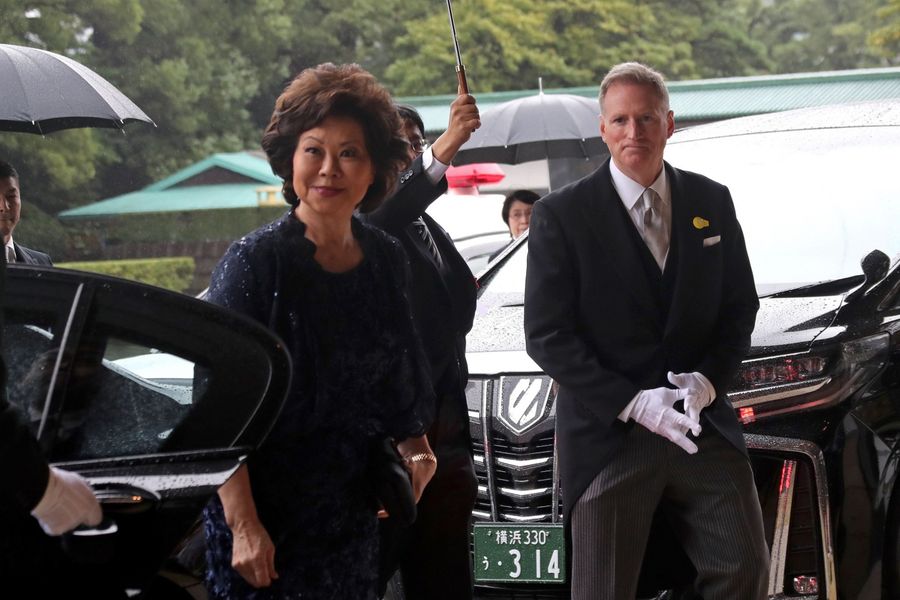 US Transportation Secretary Elaine Chao arrives at the Imperial Palace to attend the proclamation ceremony of Japan's Emperor Naruhito's ascension to the throne in Tokyo on October 22, 2019. (Koji Sasahara/POOL/AFP)