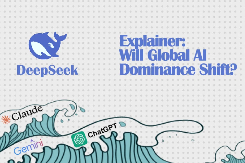 At the top is the DeepSeek logo, while at the bottom are Claude, Gemini, and ChatGPT’s logos. (Internet)