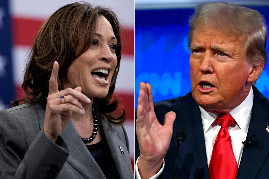 A combination of file pictures showing US Vice-President and Democratic presidential candidate Kamala Harris and former US President and Republican presidential candidate Donald Trump. 