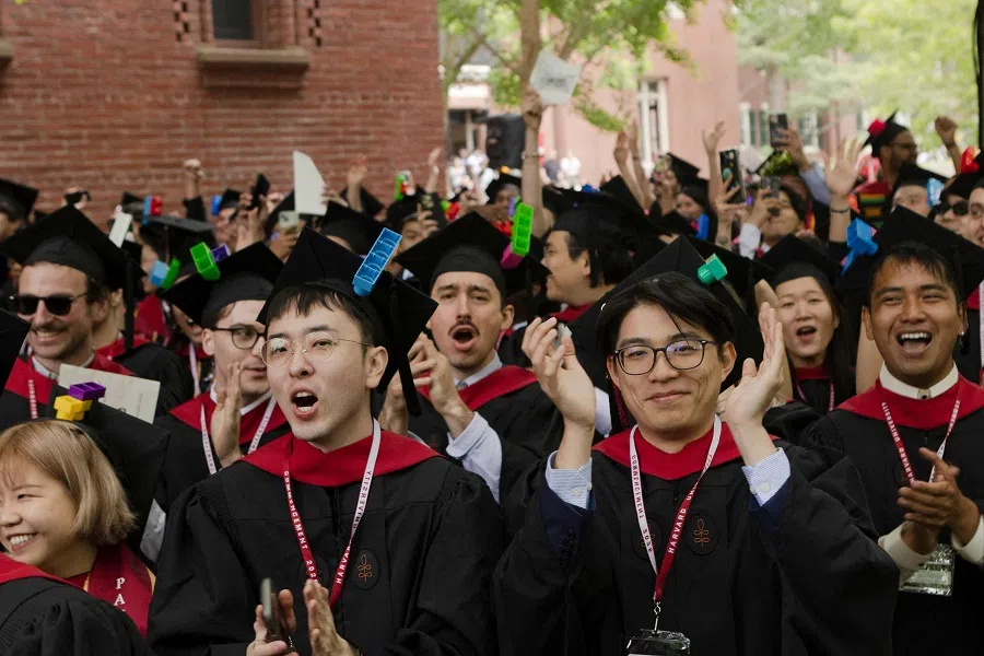Graduates from Harvard Graduate School of Design celebrate during their commencement ceremony on 29 May 2025 in Cambridge, Massachusetts. (Libby O’Neill/Getty Images/AFP)