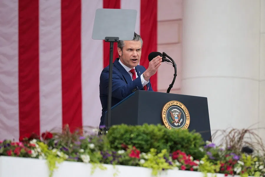 US Defence Secretary Pete Hegseth speaks during the Memorial Day wreath-laying ceremony at the Tomb of the Unknown Soldier at Arlington National Cemetery on 26 May 2025 in Arlington, Virginia, US. (Kayla Bartkowski/Getty Images/AFP)